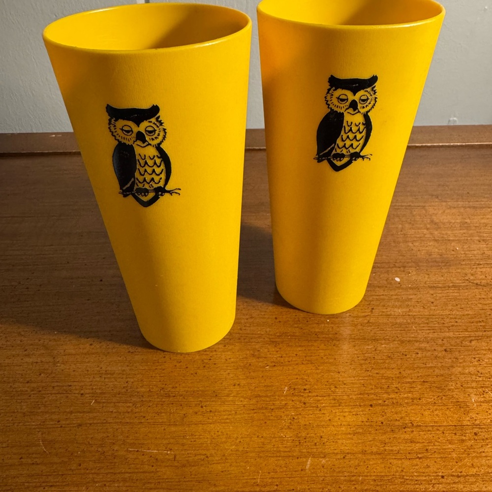 Vintage 1970s Charming Yellow Owl Drinkware Set